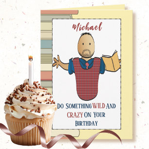 50 Birthday Ethnic Male Cartoon Bookworm Card