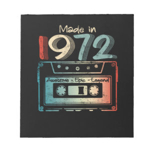 50 Birthday Gifts Year Old Made in 1972 Cassette Notepad