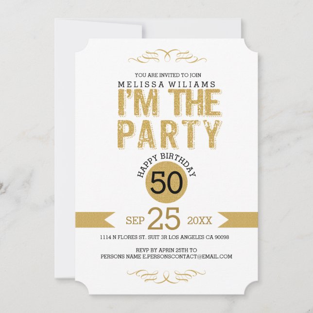 50 Birthday-Gold Glitter Text I'am The Party Invitation (Front)