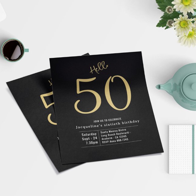 50 Black Gold Budget 50th Birthday Invitation Flyer (Creator Uploaded)