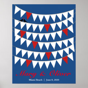 50 Bunting Red Blue Wedding Guest Book Poster