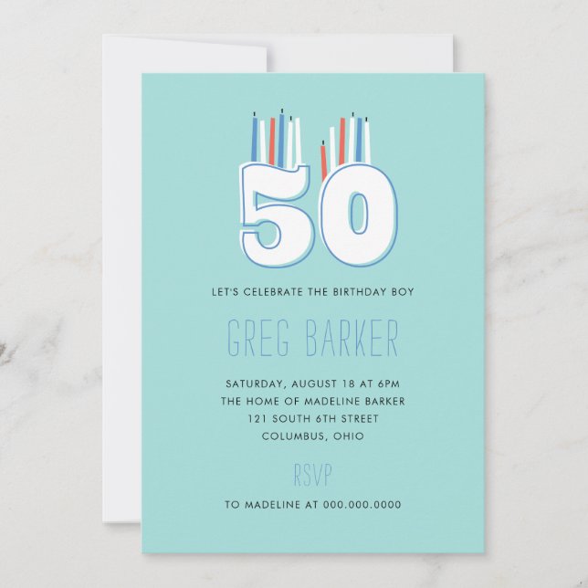 50 Candles 50th Birthday Party Invitations (Front)