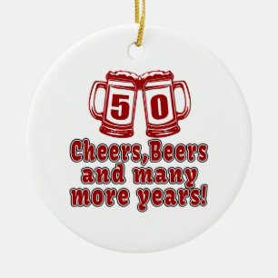 50 Cheers Beers Birthday Designs Ceramic Tree Decoration