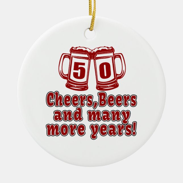 50 Cheers Beers Birthday Designs Ceramic Tree Decoration (Front)