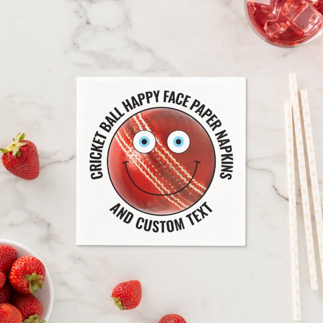 50 Custom Cricket Theme Party BLUE EYES Happy Face Napkin (Insitu)