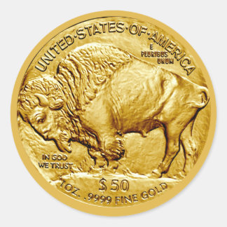 50 Dollar Gold Buffalo Coin Classic Round Sticker