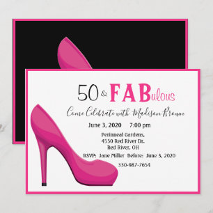 50 & Fab 50 and Fabulous Pink High Heel Invitation