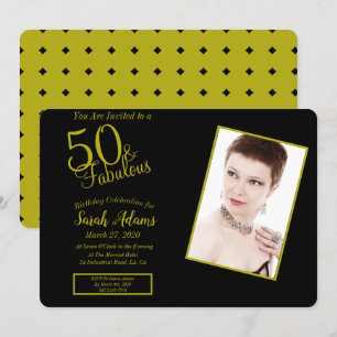 50 & Fab Gold & Black 50th Birthday Party Photo Invitation