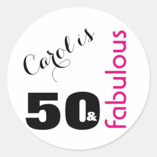 "50 & Fabulous" 2   Typography 50th Birthday Classic Round Sticker