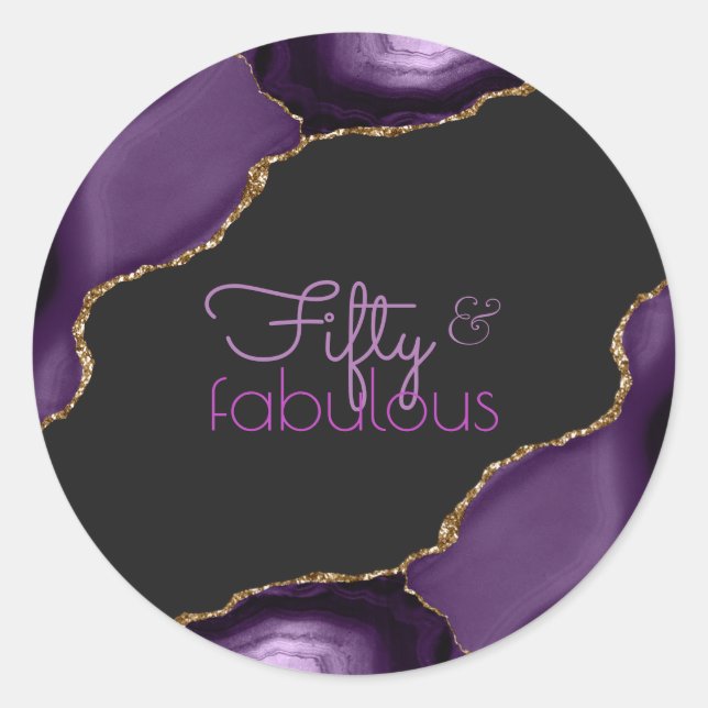 50 Fabulous 50th Birthday Agate Round Sticker (Front)