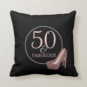 50 & Fabulous   50th Birthday Black Pink Shoes Cushion
