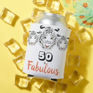 50 & Fabulous 50th Birthday Black & White Tiger Can Cooler