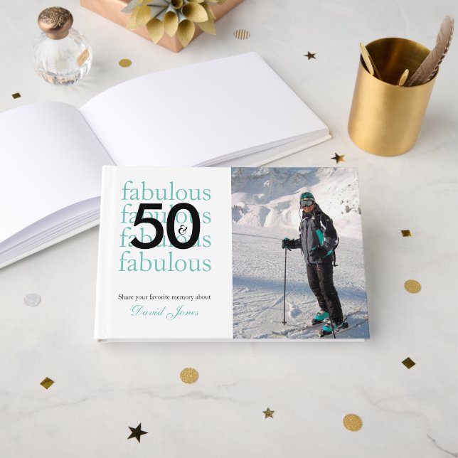 50 & Fabulous 50th Birthday Custom Photo Name Guest Book (Front Open)