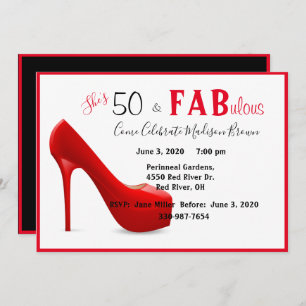 50 & Fabulous 50th Birthday Female Red Invitation
