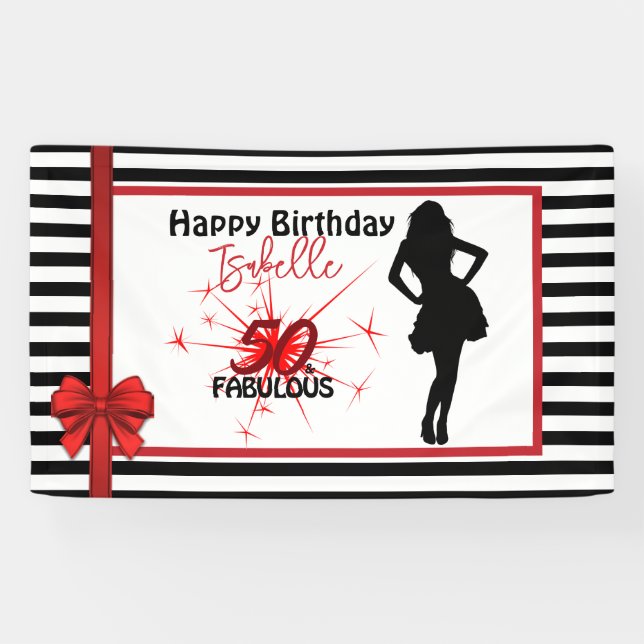 50 & FABULOUS 50th Birthday Modern Stripes Banner (Horizontal)
