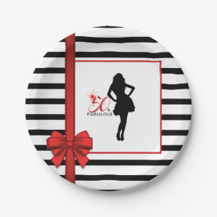 50 & FABULOUS 50th Birthday Paper Plate w/Ribbon