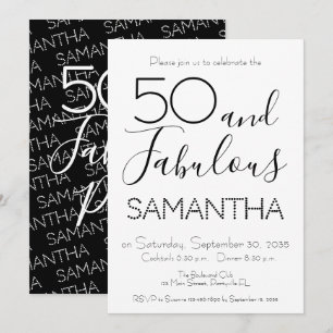 50 & Fabulous 50th Birthday Party Black Elegant Invitation