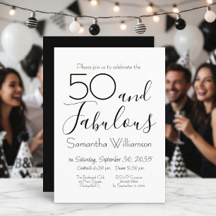 50 & Fabulous 50th Birthday Party Black Elegant Invitation