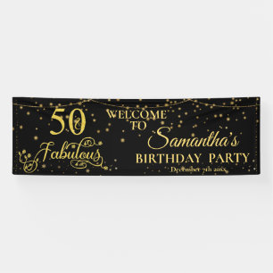 50 Fabulous 50th Birthday Party Glitter Black Banner