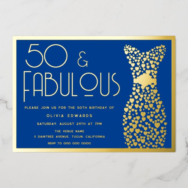 50 & Fabulous! 50th Birthday Party Midnight & Gold (Front)