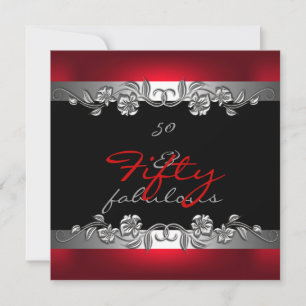 50 & Fabulous 50th Birthday Party Silver Red Invitation
