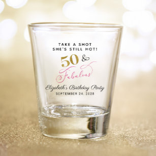 50 Fabulous 50th Birthday Pink Gold Party Favour Shot Glass