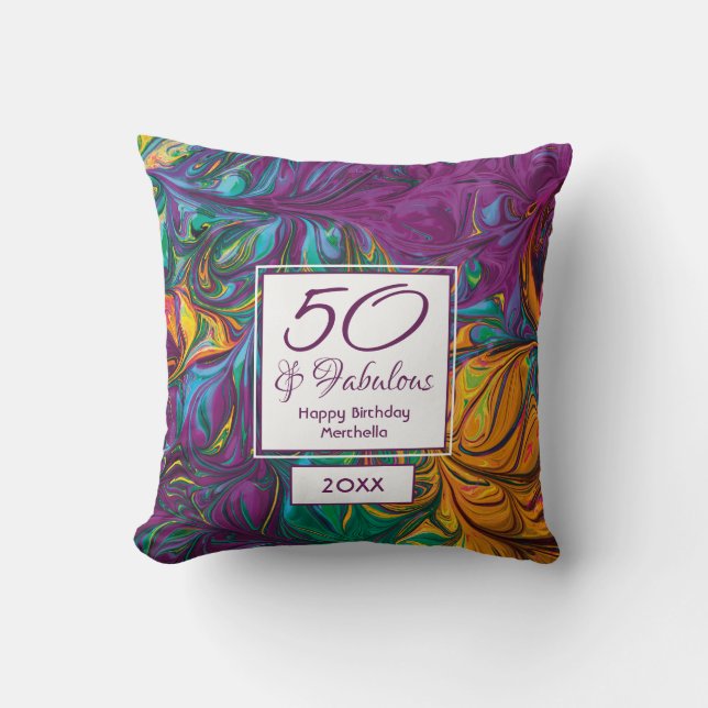 50 & Fabulous Abstract PURPLE Custom Keepsake Cushion (Front)