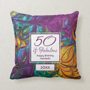 50 & Fabulous Abstract PURPLE Custom Keepsake Cushion