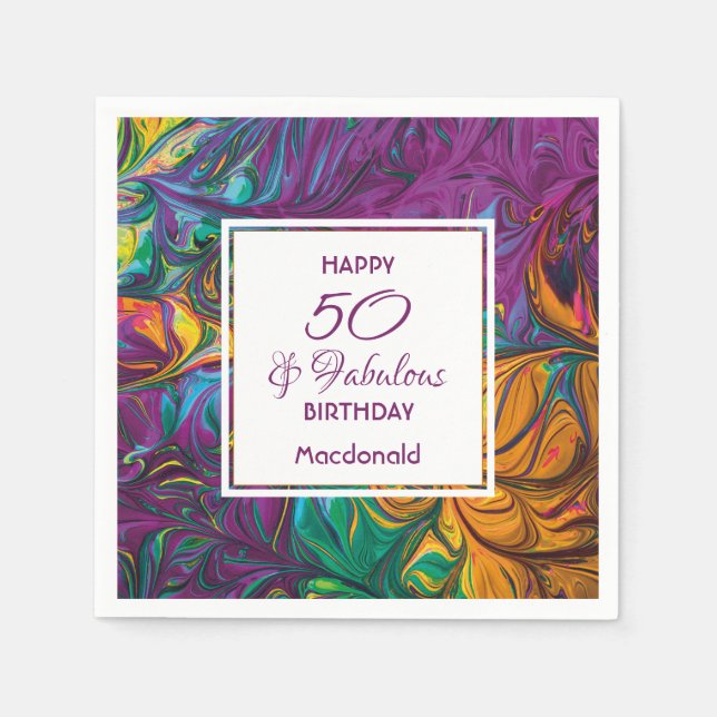 50 & Fabulous Abstract PURPLE Custom Party Paper Napkin (Front)