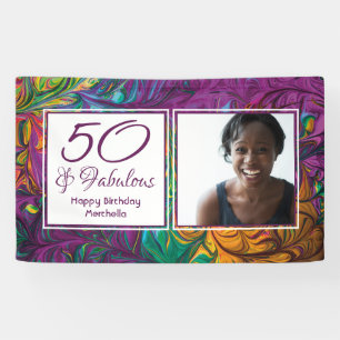 50 & Fabulous Abstract PURPLE Photo Birthday Banner