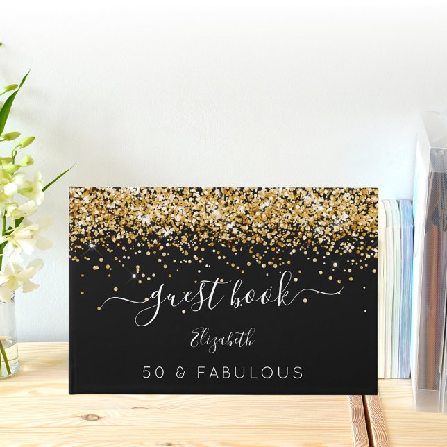 50 Fabulous birthday black gold confetti name Guest Book (Creator Uploaded)