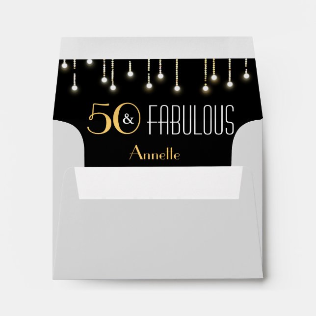 50 & Fabulous Birthday Black Gold Return Address Envelope (Back (Bottom))