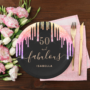 50 fabulous birthday black rainbow glitter sparkle paper plate