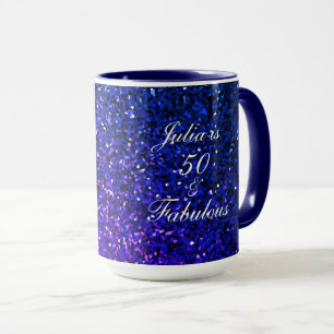 50 Fabulous Birthday Blue Glitter Gift Favour  Mug