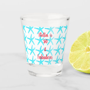 50 & Fabulous Birthday Blue Starfish Patterns Cool Shot Glass