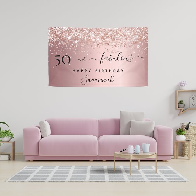 50 Fabulous birthday blush pink rose Banner (Creator Uploaded)
