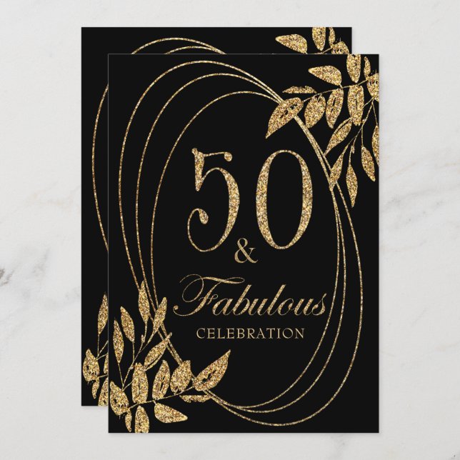 50 & Fabulous Birthday Celebration Gold Glitter Invitation (Front/Back)