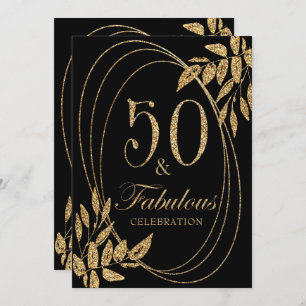 50 & Fabulous Birthday Celebration Gold Glitter Invitation
