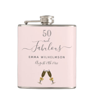 50 fabulous birthday custom photo rose gold pink hip flask