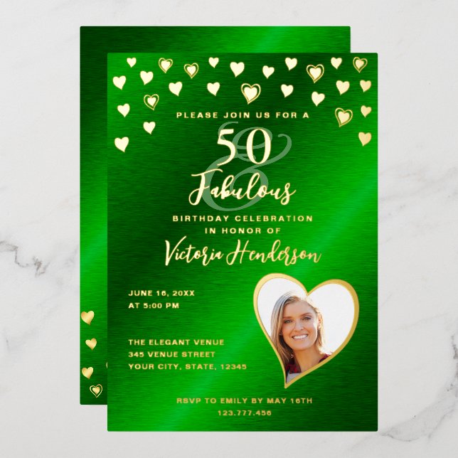 50 & Fabulous Birthday Elegant Green & Gold (Front/Back)
