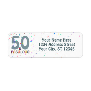 50 & Fabulous Birthday Fun Blue Trendy Typography Return Address Label