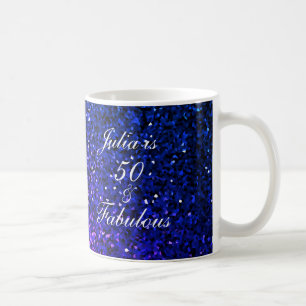 50 Fabulous Birthday Gift Favour Blue Glitter  Coffee Mug