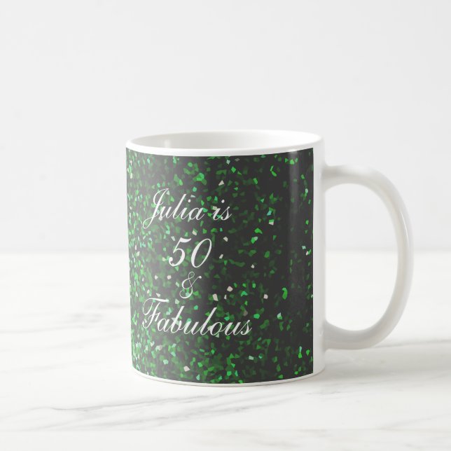 50 Fabulous Birthday Gift Favour Green Glitter Coffee Mug (Right)