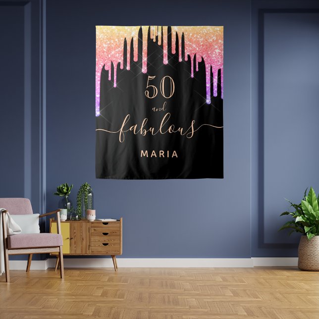50 fabulous birthday glitter black pink purple tapestry (Creator Uploaded)