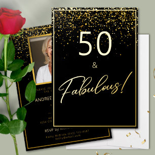 50 Fabulous Birthday Glitter Photo Black and Gold