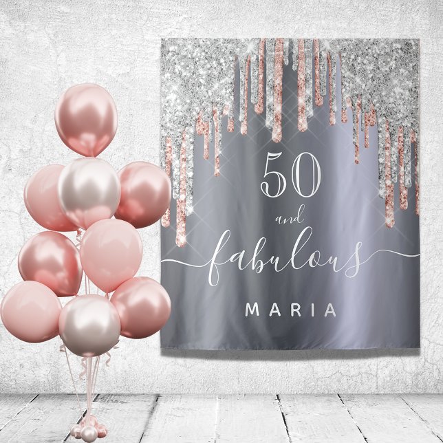 50 fabulous birthday glitter silver rose gold tapestry (Creator Uploaded)