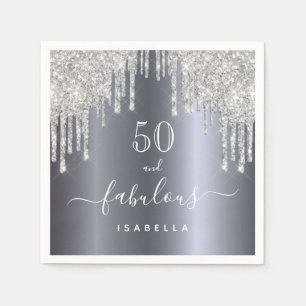 50 fabulous birthday glitter silver sparkle napkin