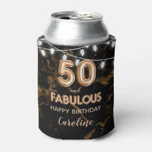 50 & Fabulous Birthday Gold Black Balloon Lights Can Cooler