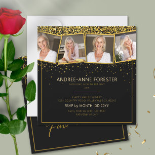 50 Fabulous Birthday Gold Black Glitter Photo Invitation