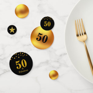 50 & Fabulous Birthday Gold Black Table Confetti